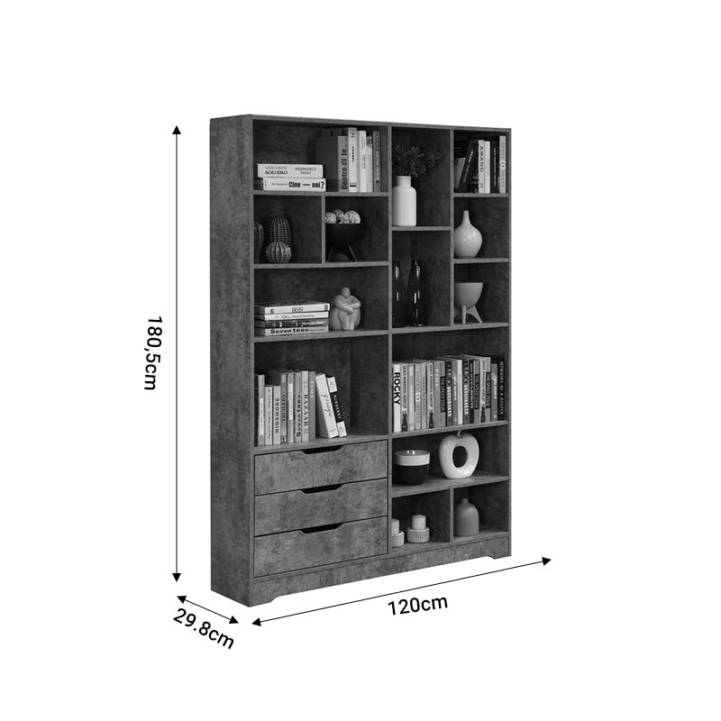 Bookcase Lucinda pakoworld gray oak 120x29.8x180.5cm