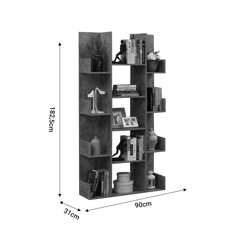 Charles pakoworld melamine bookcase gray oak 90x31x182.5cm