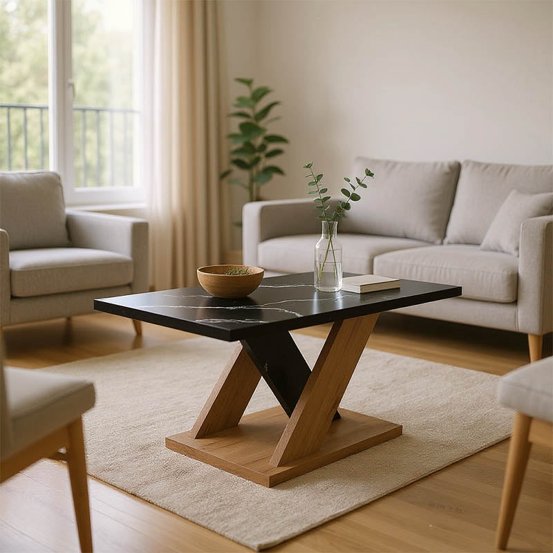 Solange coffee table in sonoma with black marble look 110x55x47.5cm