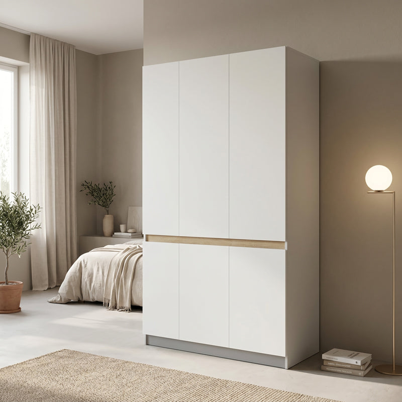 Three-door wardrobe Merzia white with sonoma 120x46.5x183cm