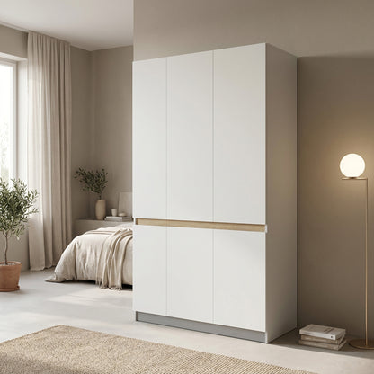 Three-door wardrobe Merzia white with sonoma 120x46.5x183cm