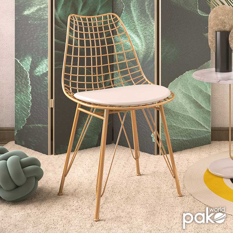 Taj pakoworld metal chair golden with white PVC cushion