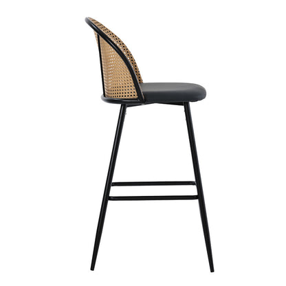 Bar stool Kace pakoworld pe rattan natural-pu dark grey-metal black 43x55x102cm