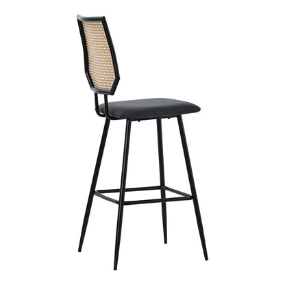 Bar stool Camilla pakoworld pe rattan natural-pu black-metal black 47.5x58x117cm