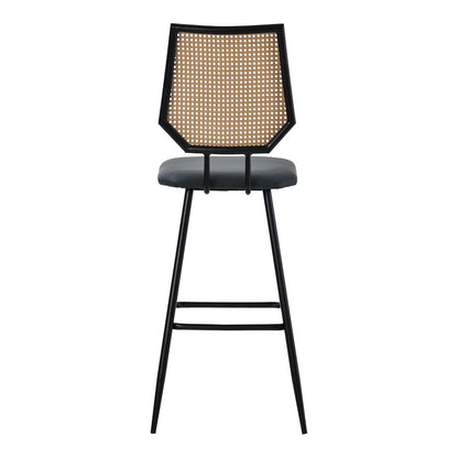 Bar stool Camilla pakoworld pe rattan natural-pu black-metal black 47.5x58x117cm