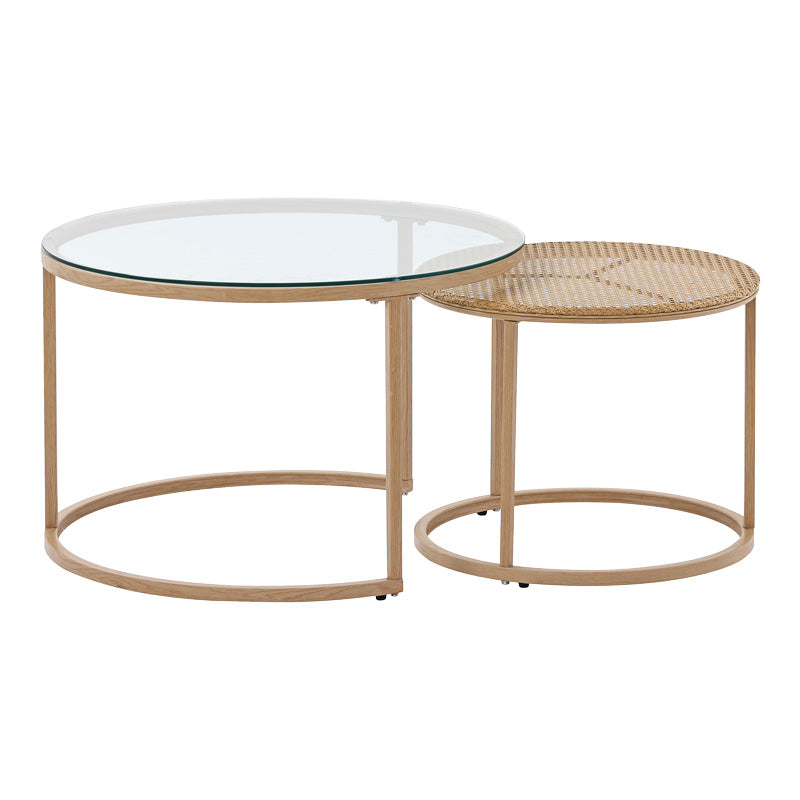 Side tables set 2pcs Beatrice pakoworld glass-natural rattan-natural metal