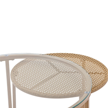 Side tables set 2pcs Beatrice pakoworld glass-natural rattan-natural metal