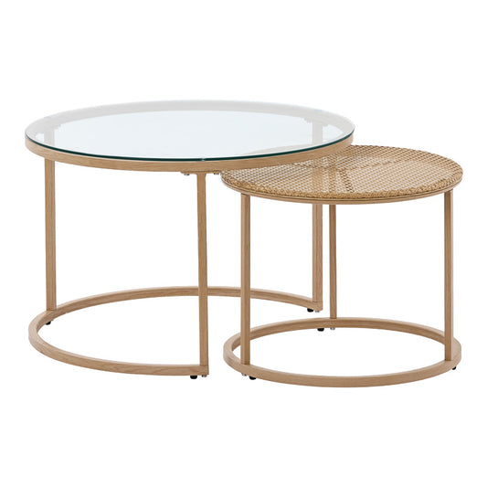 Side tables set 2pcs Beatrice pakoworld glass-natural rattan-natural metal