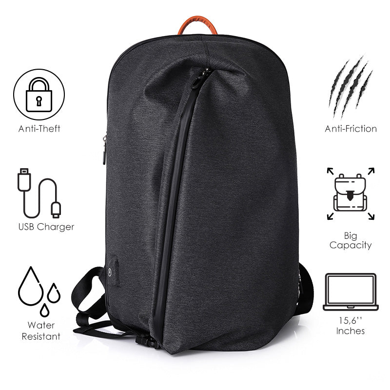 Antitheft backpack 15,6''+usb black waterproof TRV-010 pakoworld