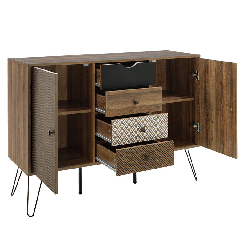 Buffet Boho pakoworld with four drawers in walnut color 122x39,5x86cm