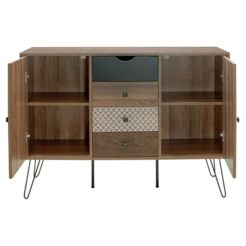 Buffet Boho pakoworld with four drawers in walnut color 122x39,5x86cm