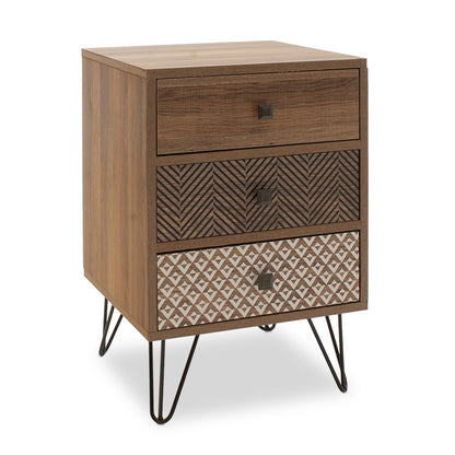 Nightstand Boho pakoworld  with 3 drawers in walnut color 40x40x59cm