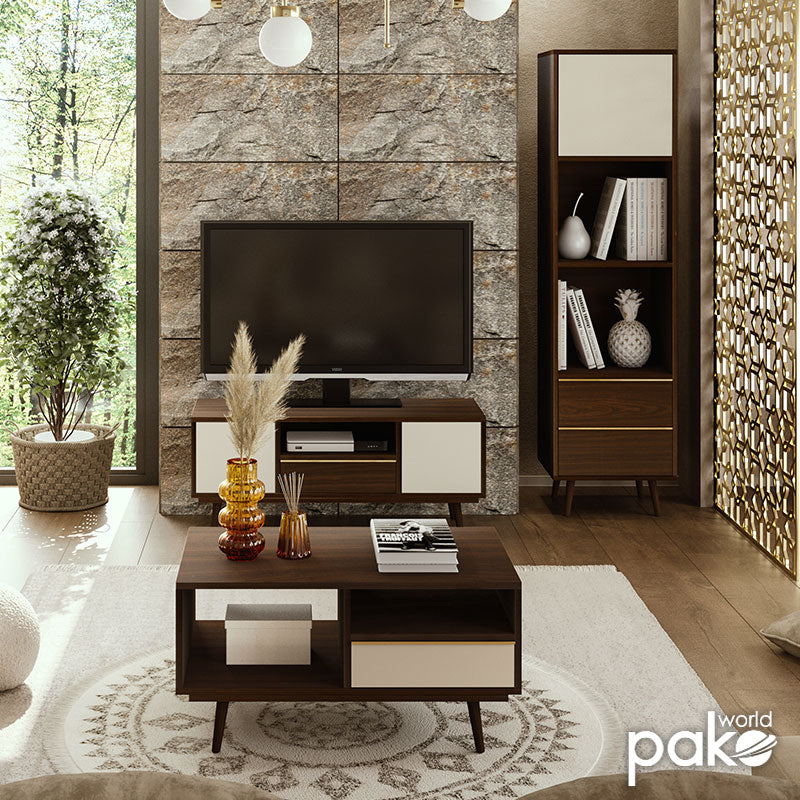 Tv Unit Nastia pakoworld in dark walnut - white color110x39x47cm