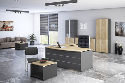 Commercial desk reversible Lotus  pakoworld oak-dark grey 180x160x75cm