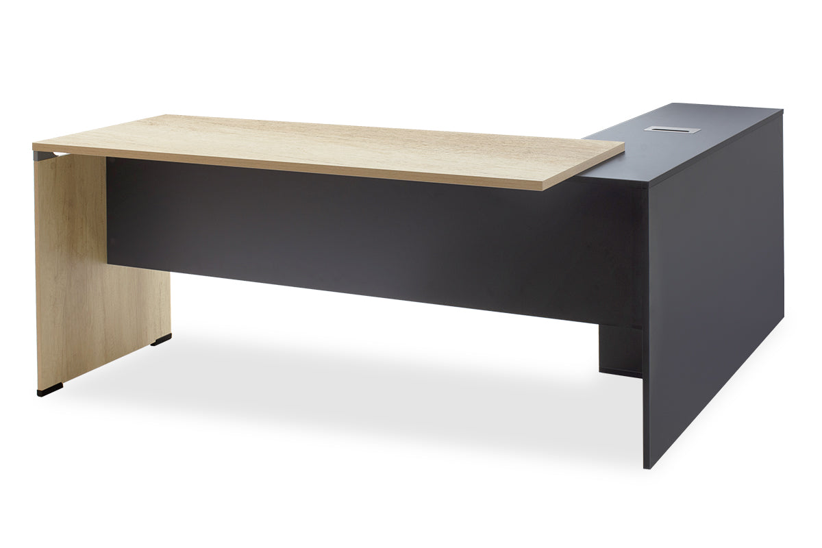 Commercial desk reversible Lotus  pakoworld oak-dark grey color 180x160x75cm