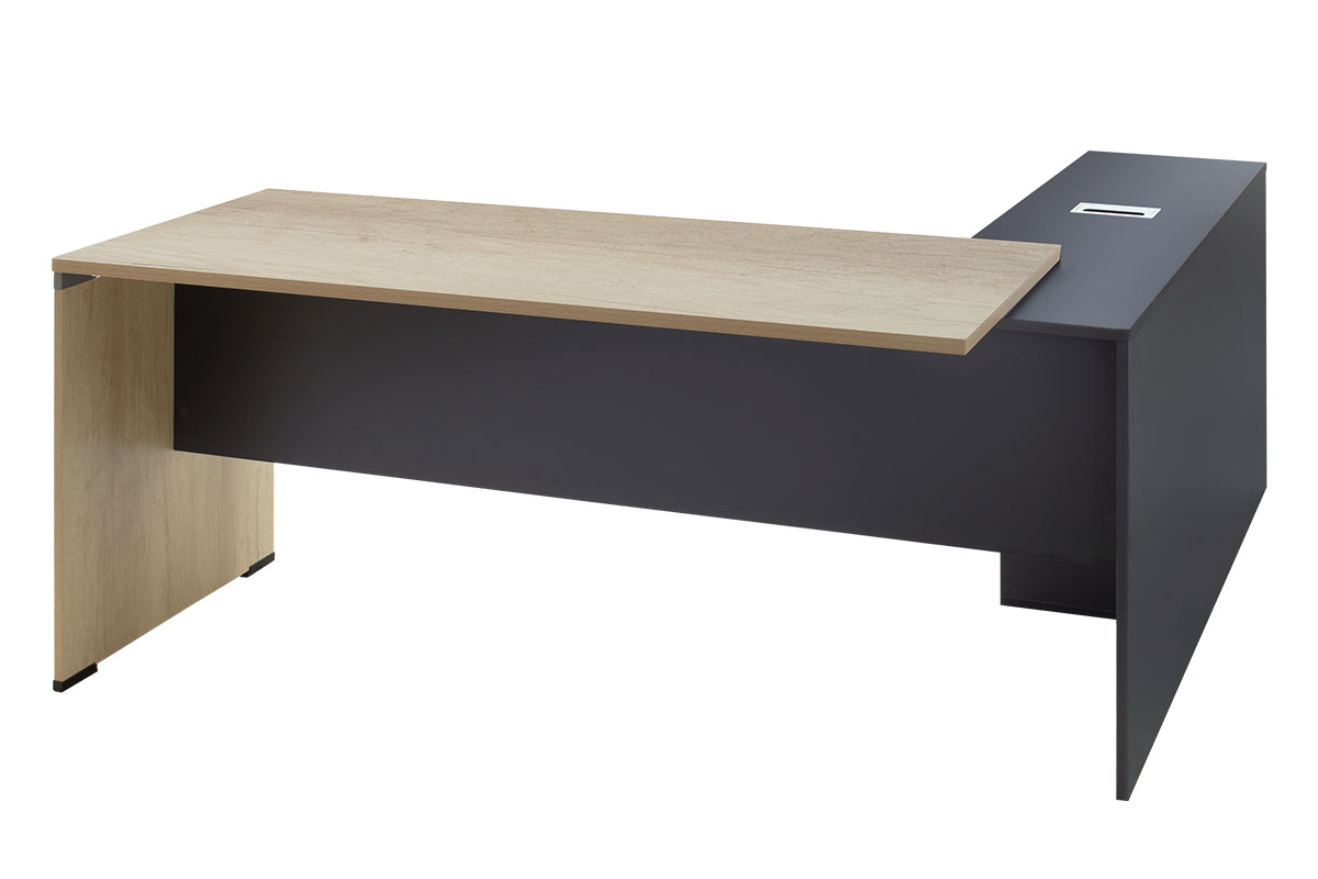 Commercial desk reversible Lotus  pakoworld oak-dark grey color 180x160x75cm