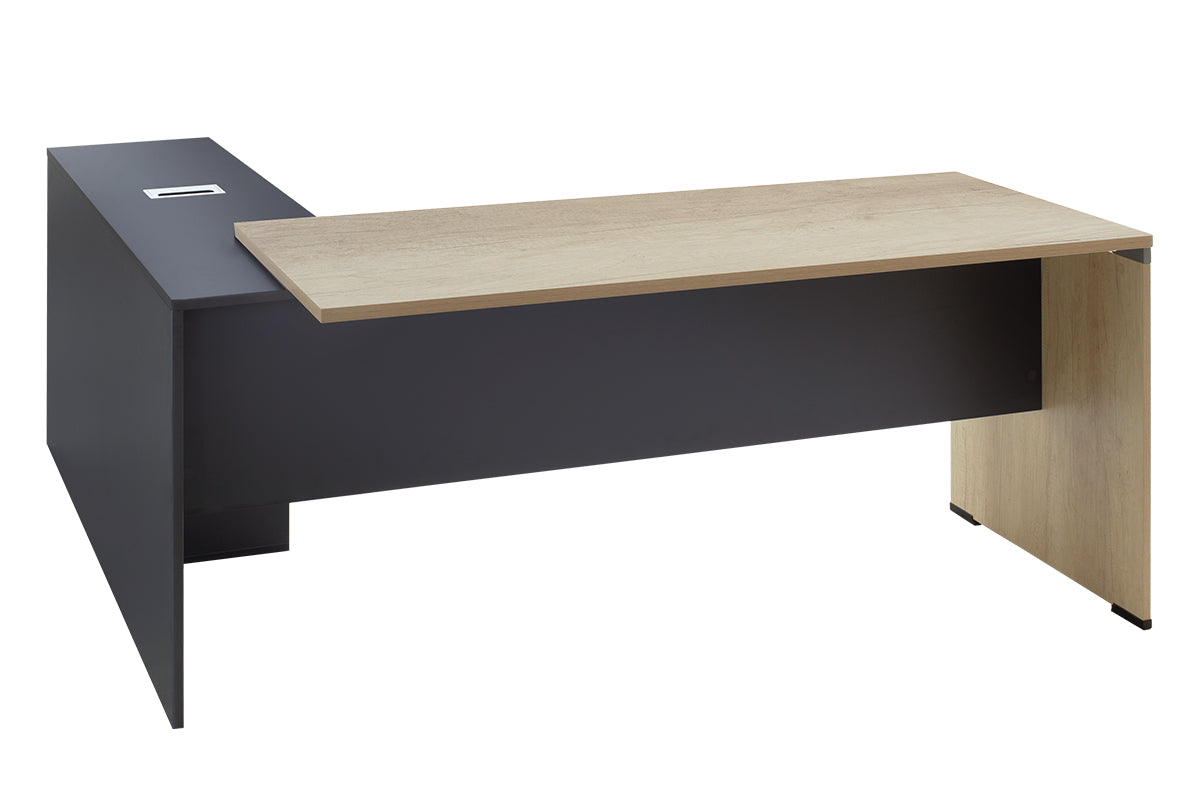 Commercial desk reversible Lotus  pakoworld oak-dark grey color 180x160x75cm