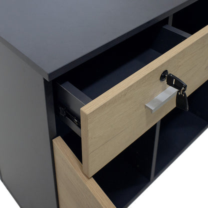 Commercial desk reversible Lotus  pakoworld oak-dark grey color 180x160x75cm