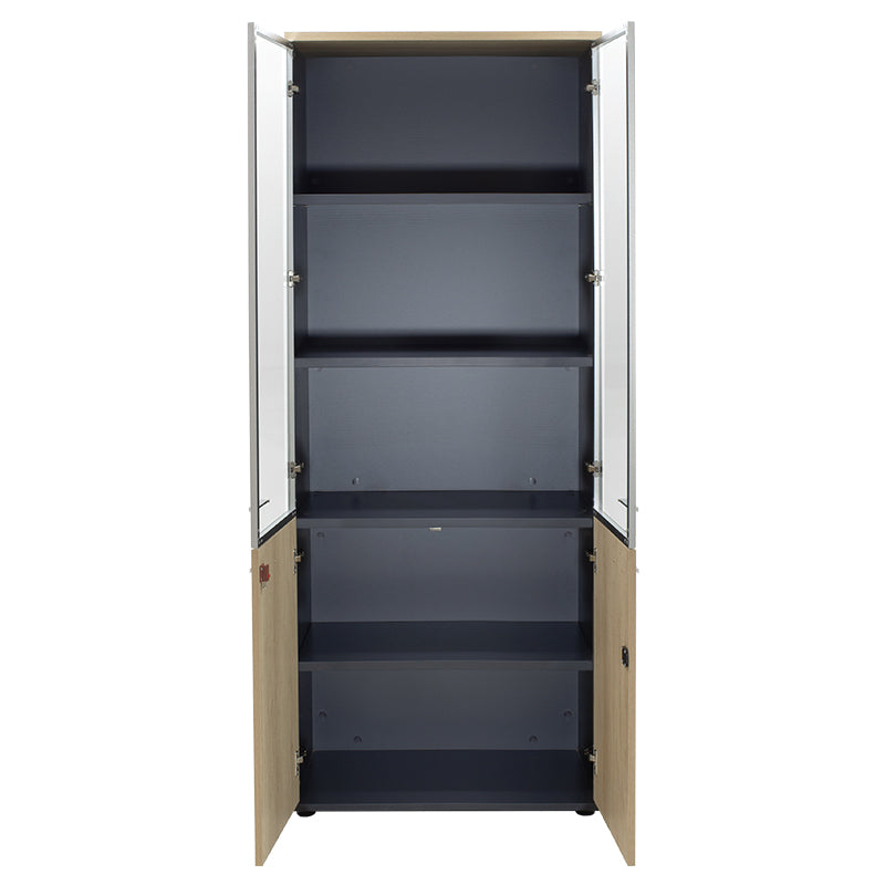 Bookcase Lotus pakoworld with four doors by glass and wood in oak - dark grey color 80x40x200cm