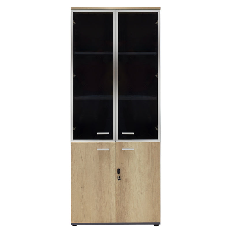 Bookcase Lotus pakoworld with four doors by glass and wood in oak - dark grey color 80x40x200cm