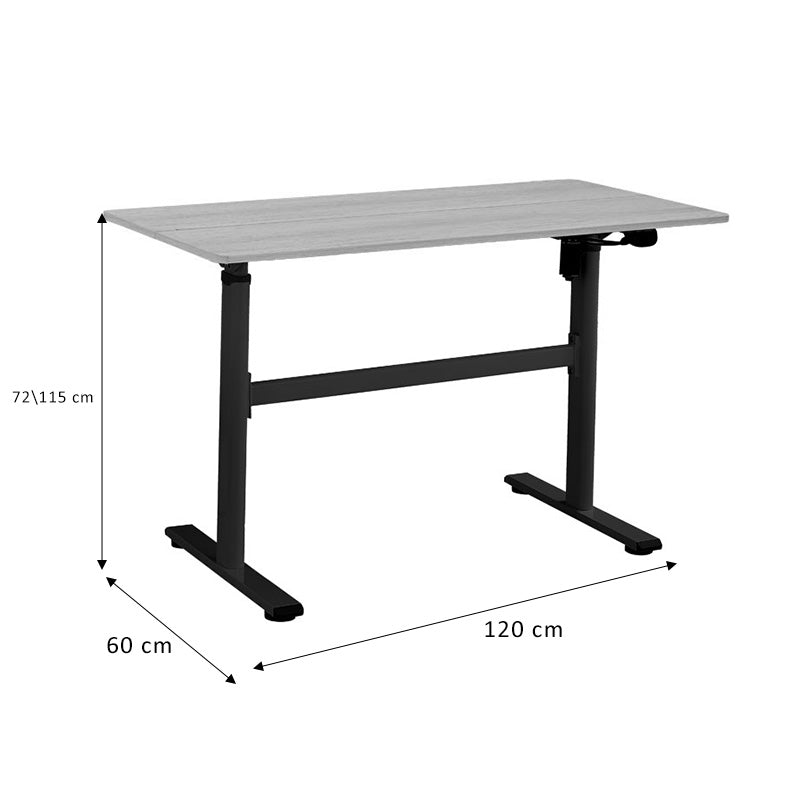 Height adjustable work desk with Karla pakoworld sonoma-black 120x60x72/115cm