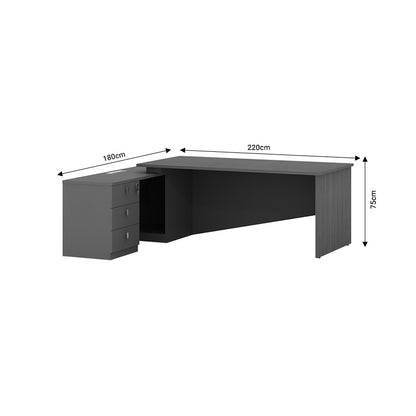 Work desk professional left corner Denith pakoworld charcoal-walnut 220x180x75cm