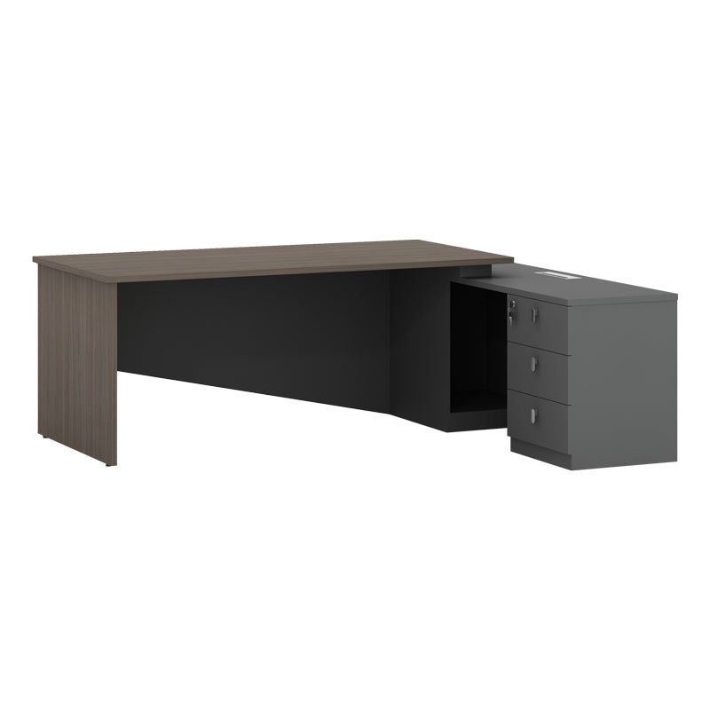 Work desk professional right corner Denith pakoworld charcoal-walnut 220x180x75cm