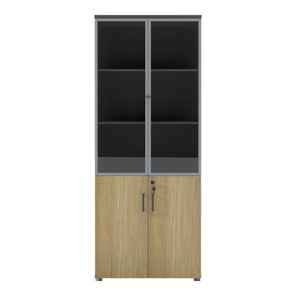 Professional bookcase Lotus with doors by glass in natural-anhracite color 80x40x200cm