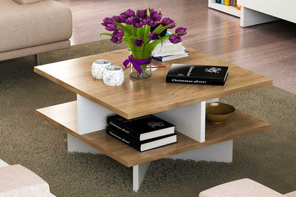 Coffee table Cross pakoworld in walnut-white color 60x60x31cm