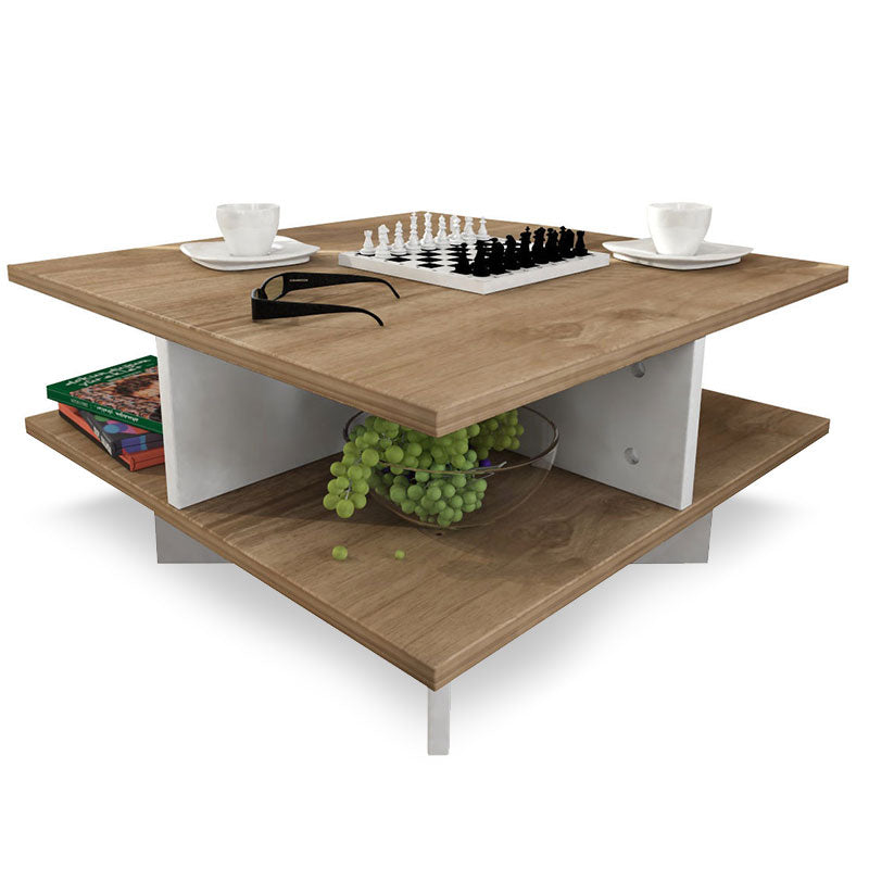 Coffee table Cross pakoworld in walnut-white color 60x60x31cm