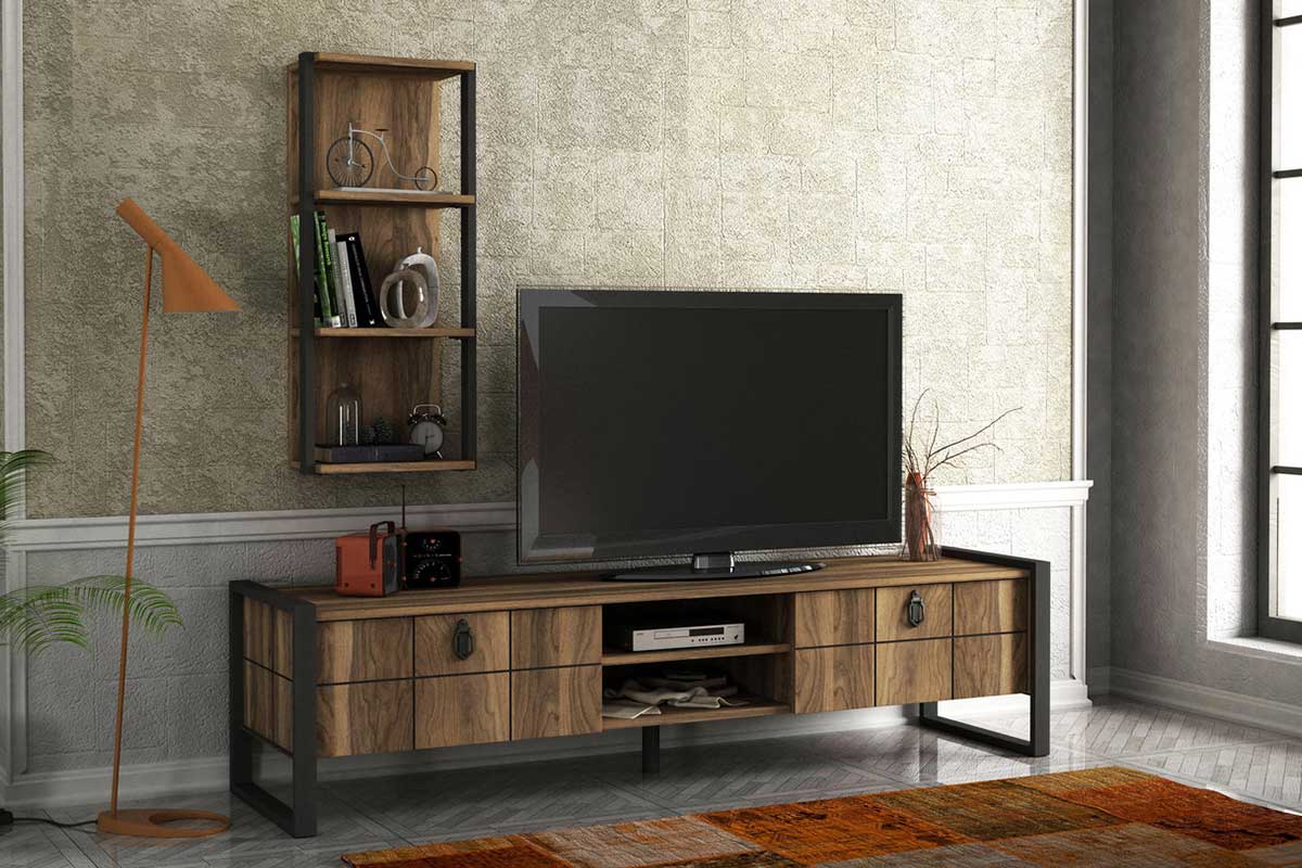 Tv unit PWF-0039 pakoworld in walnut color 184,5x35x45cm