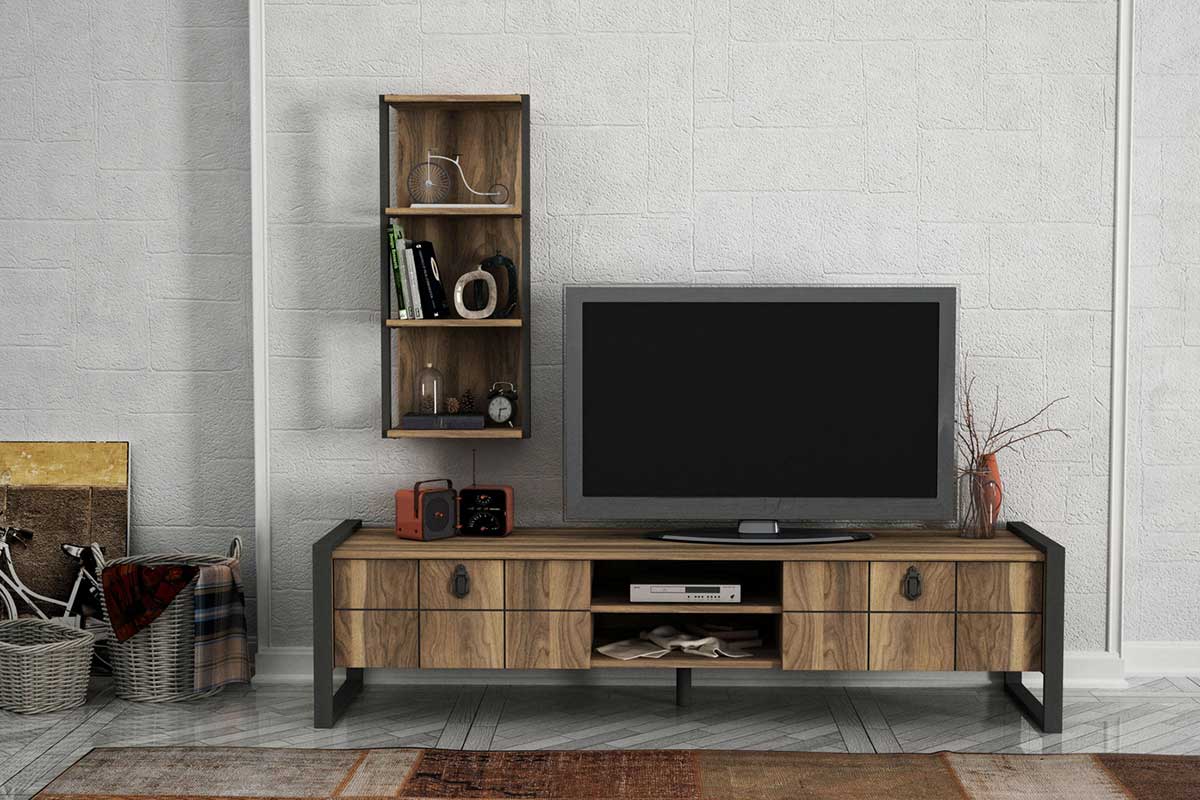 Tv unit PWF-0039 pakoworld in walnut color 184,5x35x45cm