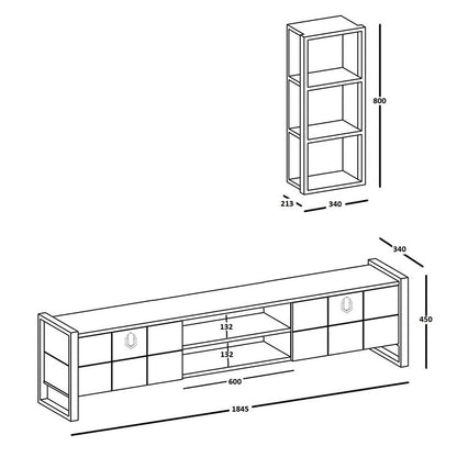 Tv unit PWF-0039 pakoworld in walnut color 184,5x35x45cm