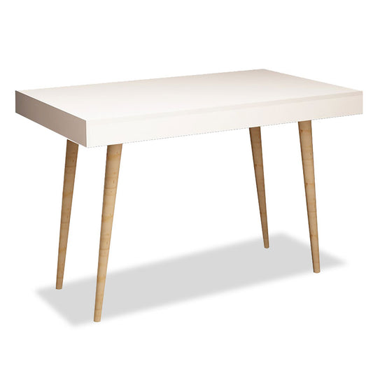 Study desk PWF-0070 pakoworld in white color with wooden legs 100x60x74cm