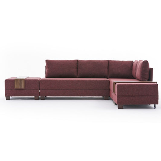 Corner sofa-bed PWF-0155 right corner fabric in dark red 210x280cm