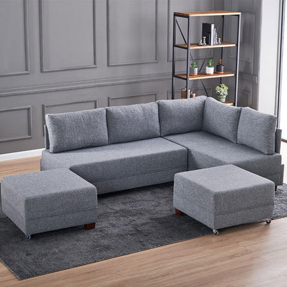 Polymorphic sofa-bed left corner PWF-0155 with charcoal fabric 210x280x70cm