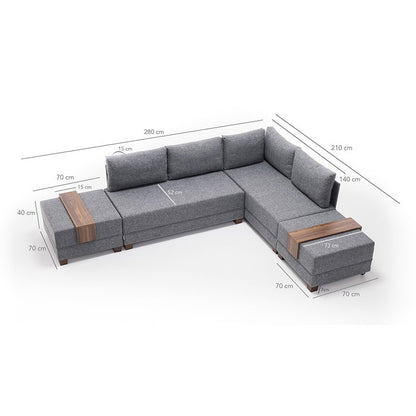 Polymorphic sofa-bed left corner PWF-0155 with charcoal fabric 210x280x70cm