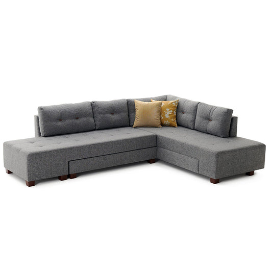 Corner sofa-bed PWF-0156 left corner fabric in dark grey color 206x282cm