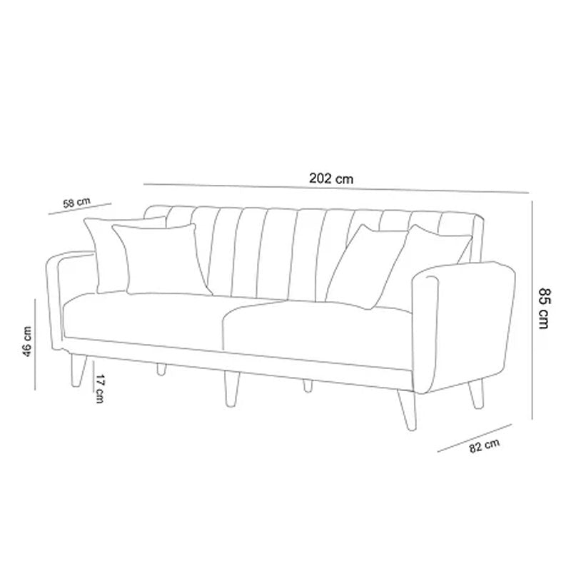 3 seater sofa-bed PWF-0178 fabric grey color 202x80x85cm