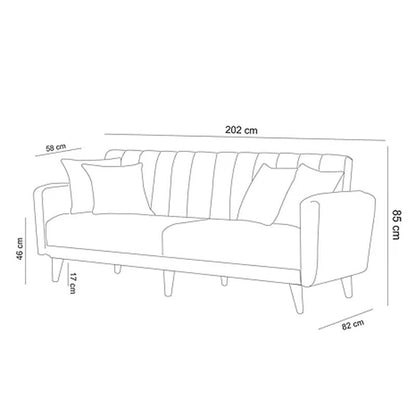 3 seater sofa-bed PWF-0178 fabric grey color 202x80x85cm