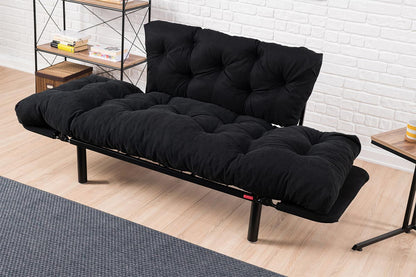 2 seater sofa bed PWF-0018 with fabric in black color 155x73x85cm