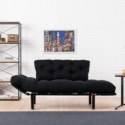 2 seater sofa bed PWF-0018 with fabric in black color 155x73x85cm