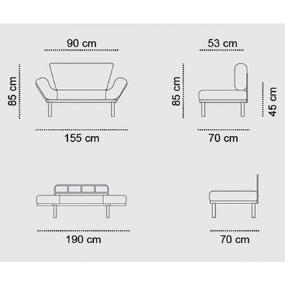 2 seater sofa bed PWF-0018 with fabric in black color 155x73x85cm