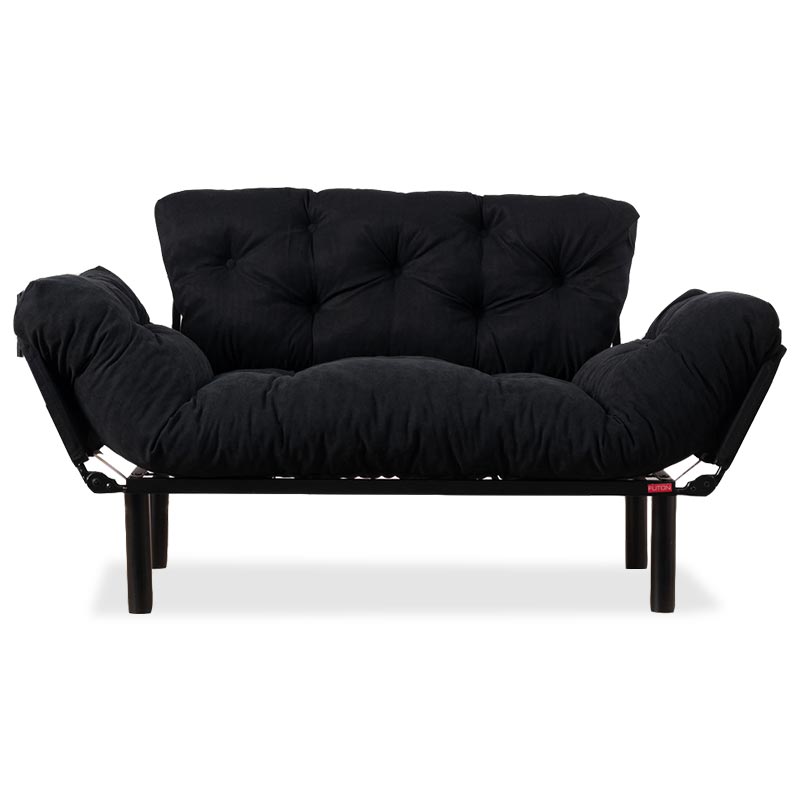 2 seater sofa bed PWF-0018 with fabric in black color 155x73x85cm