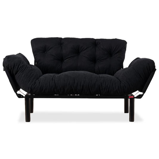 2 seater sofa bed PWF-0018 with fabric in black color 155x73x85cm