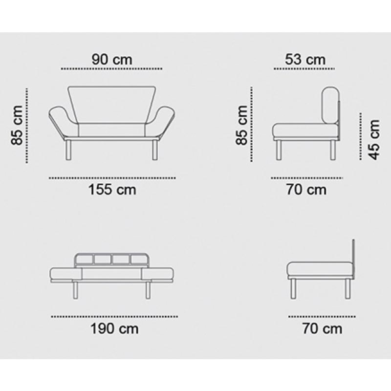 2 seater sofa bed PWF-0018 pakoworld with fabric in grey color 155x73x85cm