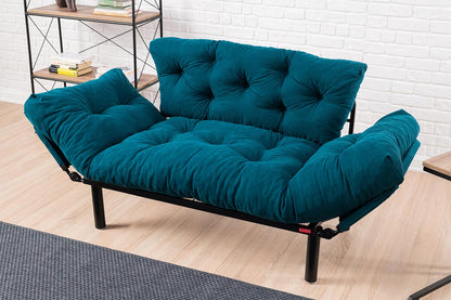 2seater sofa bed PWF-0018 pakoworld fabric in petrol blue color 155x73x85cm