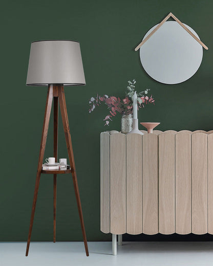 Floor lamp PWL-0125 pakoworld E27 wood walnut - grey shape D45x50x160cm