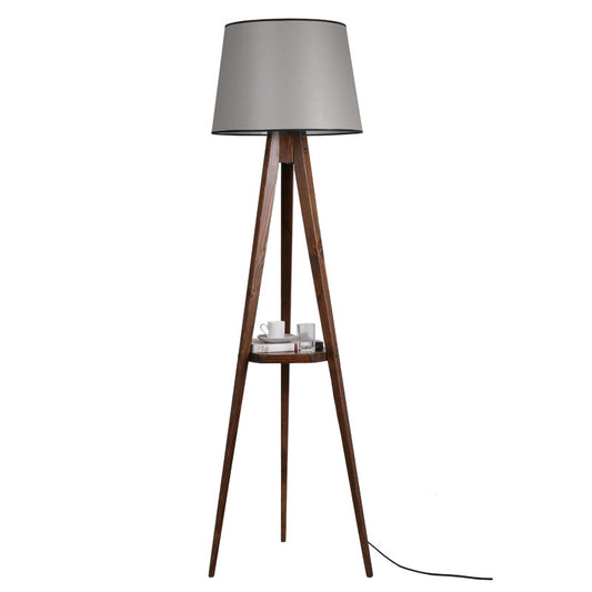 Floor lamp PWL-0125 pakoworld E27 wood walnut - grey shape D45x50x160cm