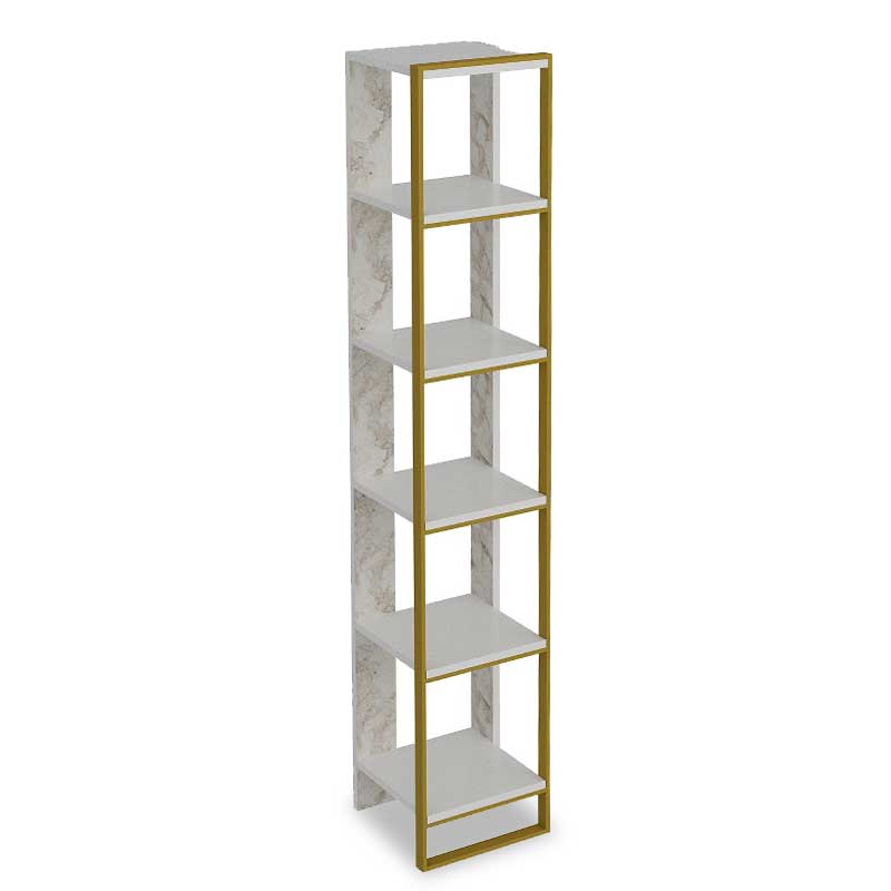 Bookcase Marble pakoworld in white marble color with golden metal frame 32x38,5x178,5cm